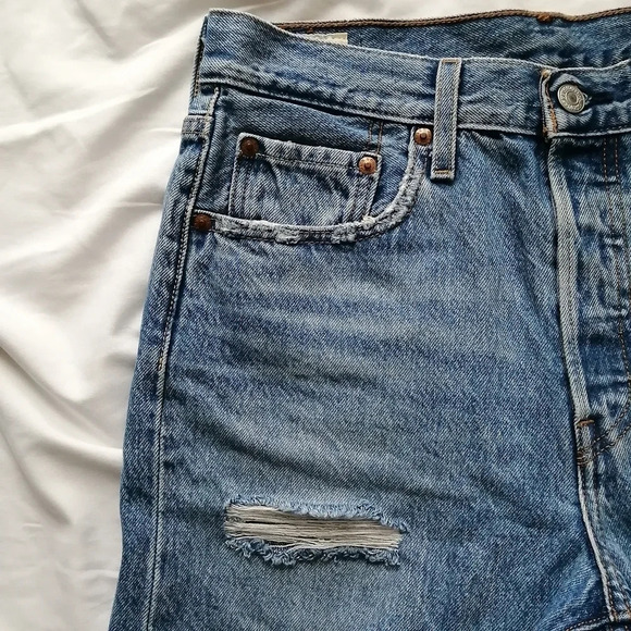 Levi's Premium 501 Skinny Jeans Nice as Pie Blue Distressed High Rise Ankle 28 - Picture 12 of 16